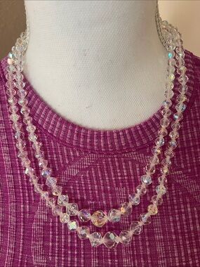 Vintage crystal necklace Aurora borealis two strands